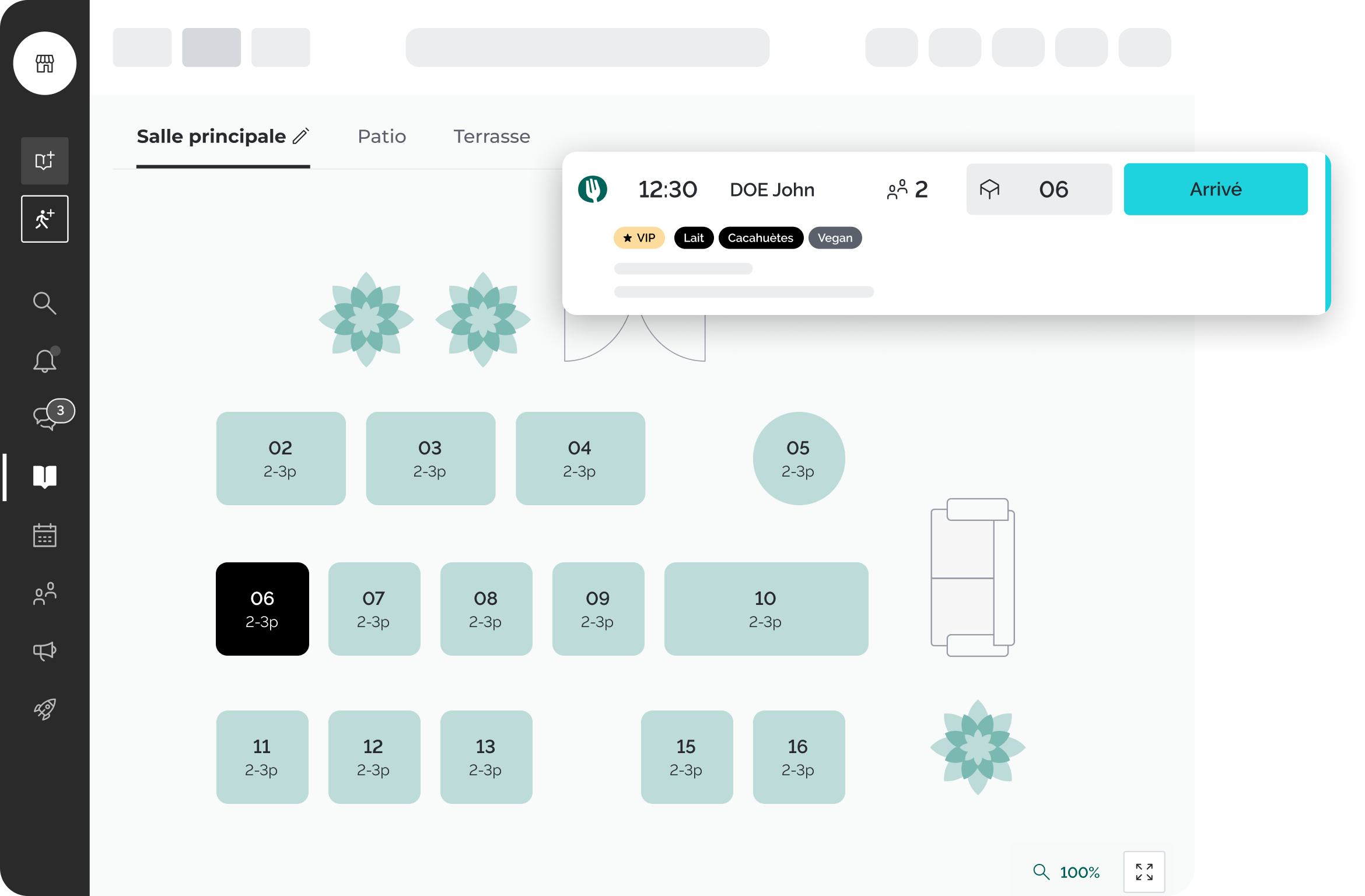 Interface d’un logiciel de création de plan de salle de restaurant